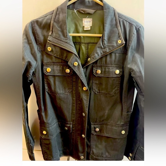 J. Crew Jacket Womens Size XS Military Waxed  army green full Zip - Picture 1 of 9
